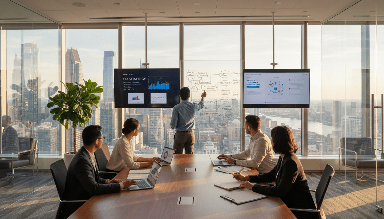 Strategic planning session in modern boardroom