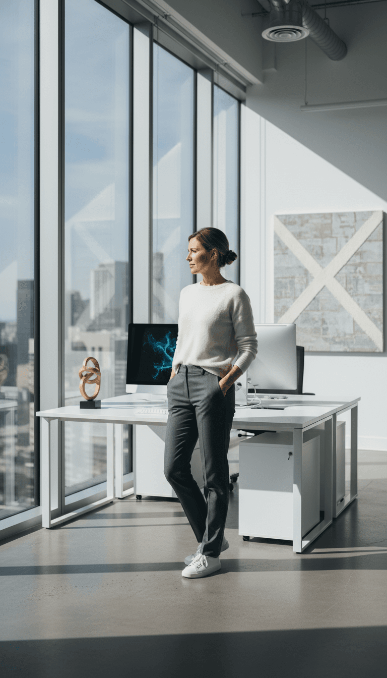 Professional consultant in a modern office, ready to discuss strategy and software development
